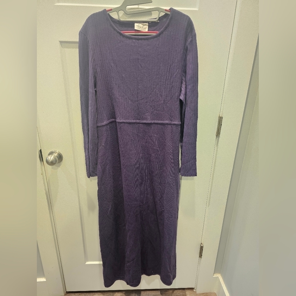 Vintage Kathie Lee Collection Purple Ribbed Knit Long Sleeve Maxi Dress Medium